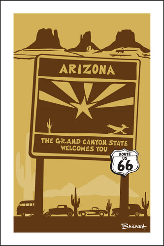 ARIZONA ~ WELCOME SIGN ~ ROUTE 66 ~ 12x18