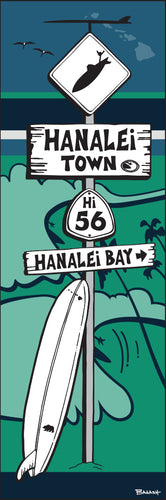 HANALEI TOWN ~ SURF XING ~ LONGBOARD ~ OCEAN LINES ~ GOIN' LEFT ~ 8x24