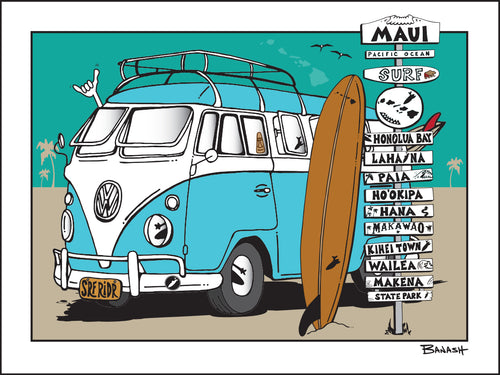 MAUI ~ TOWNS ~ SIGN POST ~ LONGBOARD ~ VW SURF BUS ~ 16x20