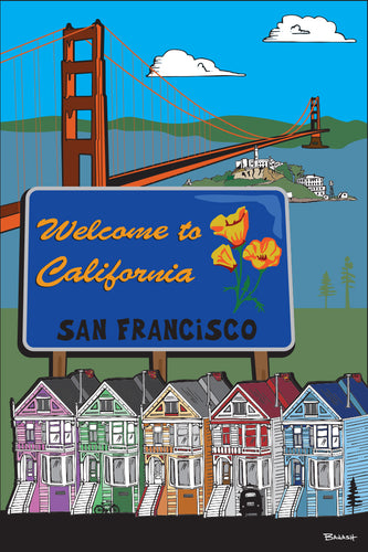 SAN FRANCISCO ~ WELCOME SIGN ~ GOLDEN GATE ~ ALCATRAZ ~ 12x18