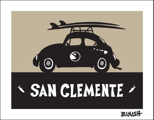 SAN CLEMENTE ~ SURF BUG ~ BLACK N TAN ~ 16x20