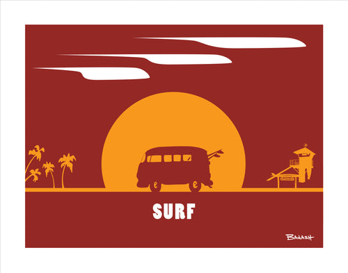 CARDIFF BY THE SEA ~ SURF ~ SURF BUS ~ SUNDOWN ~ 16x20