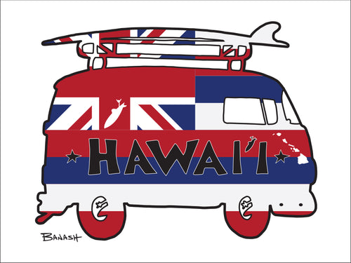 HAWAII ~ HAWAII FLAG ~ SURF BUS ~ 16x20
