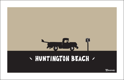HUNTINGTON BEACH ~ BLACK N TAN ~ SURF PICKUP ~ 12x18