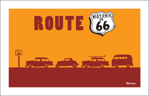 ROUTE 66 ~ HWY SIGN ~ HOT RODS ~ 12x18