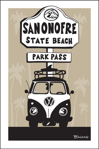 SAN ONOFRE STATE BEACH ~ 2 TONE SURF BUS GRILL ~ 12x18
