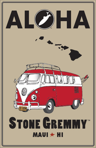 ALOHA ~ MAUI ~ STONE GREMMY SURF ~ SURF CALIF STYLE BUS ~ 12x18