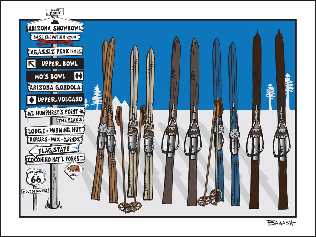 ARIZONA SNOWBOWL ~ SIGN POST ~ VINTAGE SKIIS ~ FLAGSTAFF ~ 3:4