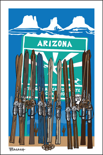 ARIZONA ~ WELCOME SIGN ~ VINTAGE SKIIS ~ 2:3