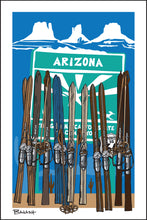 Load image into Gallery viewer, ARIZONA ~ WELCOME SIGN POST ~ VINTAGE SKIIS ~ 2:3