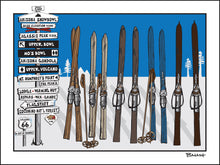 Load image into Gallery viewer, ARIZONA SNOWBOWL ~ SKI MOUNTAIN SIGN POST ~ VINTAGE SKIIS ~ FLAGSTAFF ~ 16x20