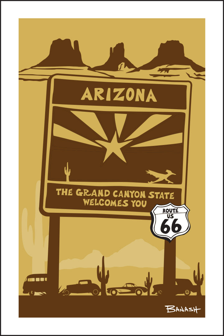 ARIZONA ~ WELCOME SIGN ~ ROUTE 66 ~ 12x18