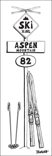 ASPEN MOUNTAIN ~ SKI XING ~ VINTAGE SKIIS ~ SIGN POST ~ 8x24