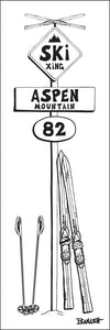 ASPEN MOUNTAIN ~ SKI XING ~ VINTAGE SKIIS ~ SIGN POST ~ 8x24