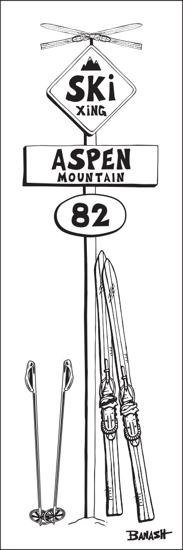 ASPEN MOUNTAIN ~ SKI XING ~ VINTAGE SKIIS ~ SIGN POST ~ 8x24
