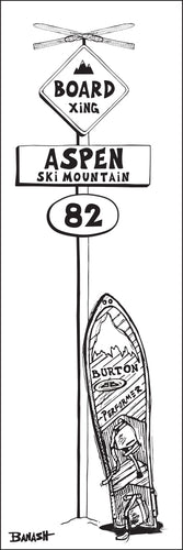 ASPEN SKI MOUNTAIN ~ BOARD XING ~ SNOWBOARD ~ SIGN POST ~ 8x24