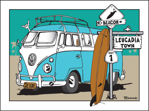 BEACON ~ LEUCADIA TOWN ~ SURF XING ~ SURF BUS ~ LONGBOARD ~ 16x20
