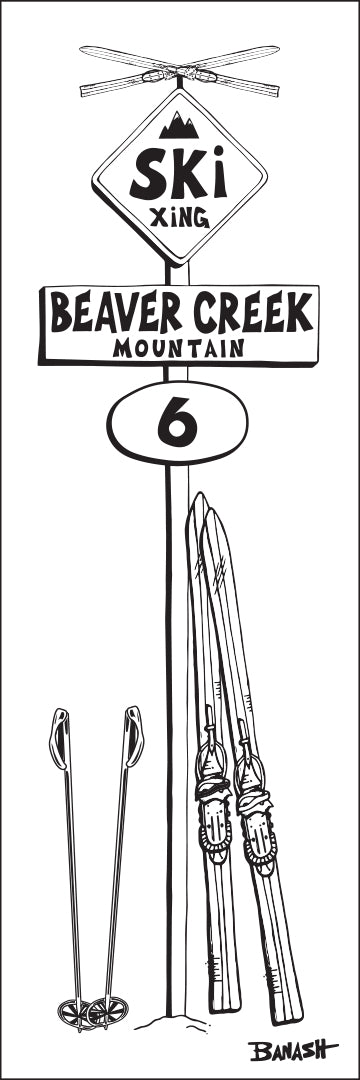 BEAVER CREEK MOUNTAIN ~ SKI XING ~ VINTAGE SKIIS ~ SIGN POST ~ 8x24
