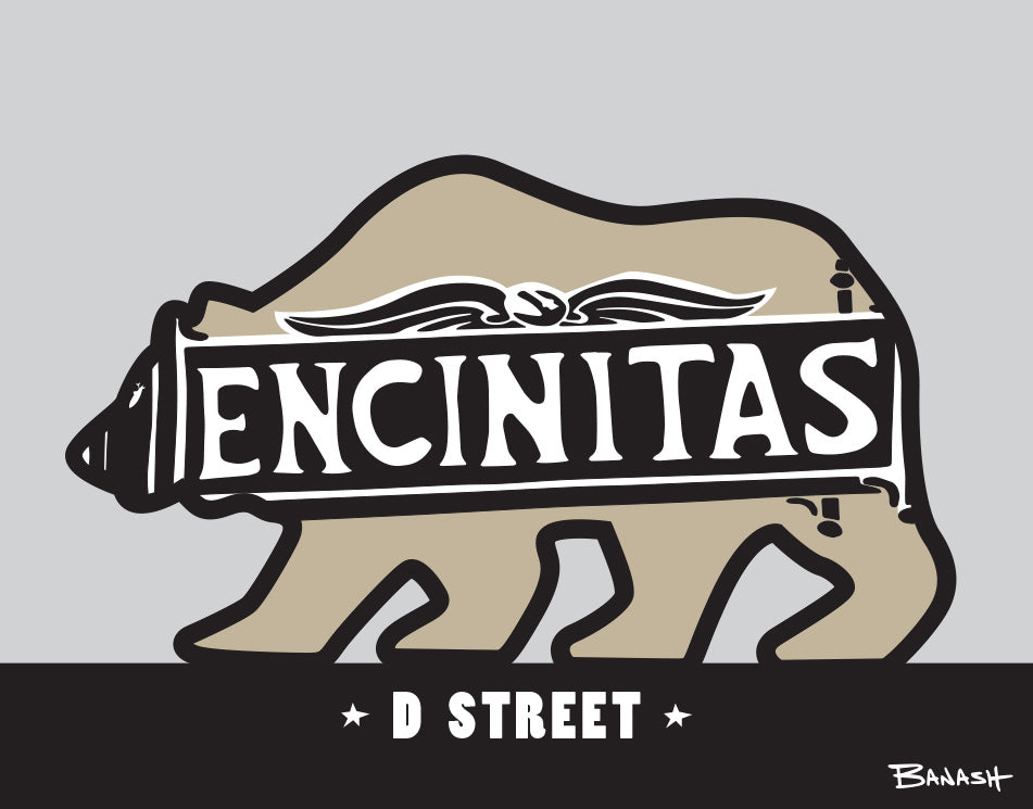 ENCINITAS ~ TOWN SIGN ~ D STREET ~ CATCH A BEAR ~ 3:4