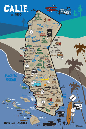 CALIFORNIA ~ MAP ~ SURF ~ 12x18