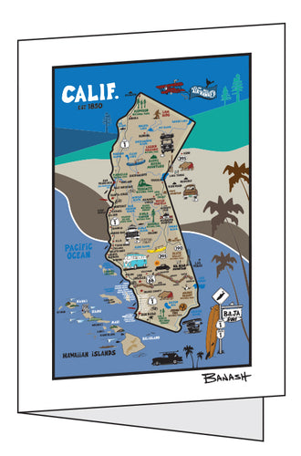CALIFORNIA ~ MAP ~ SURF ~ BLANK CARD ~ 5x7