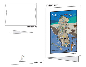 CALIFORNIA ~ MAP ~ SURF ~ BLANK CARD ~ 5x7