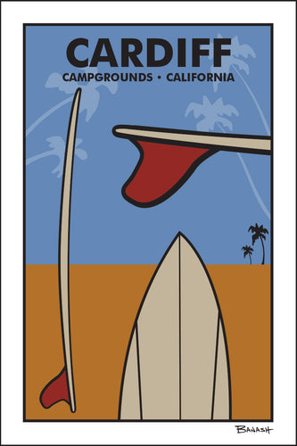 CARDIFF BY THE SEA ~ CAMPGROUNDS ~ CALIFORNIA ~ RED FIN SURFBOARD VIEWS ~ SAND LINES ~ 12x18
