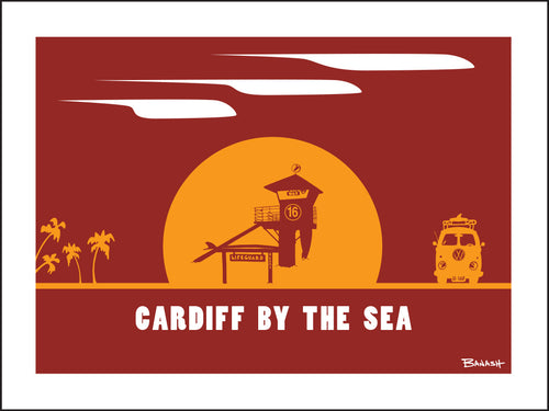 CARDIFF BY THE SEA ~ TOWER 16 ~ LIFEGUARD LONGBOARD ~ CATCH SUNDOWN ~ 16x20