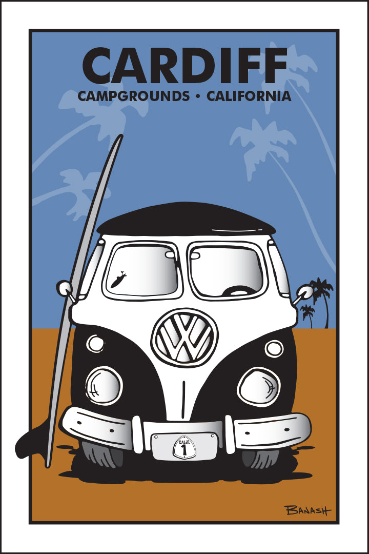CARDIFF BY THE SEA ~ CAMPGROUNDS ~ CALIFORNIA ~ SIMPLE SURF BUS GRILL ~ SAND LINES ~ 12x18