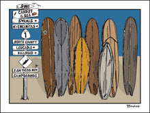 Load image into Gallery viewer, CARDIFF BY THE SEA ~ TOWN SIGN POST ~ SURFBOARD QUIVER ~ 3:4