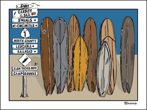 CARDIFF BY THE SEA ~ TOWN SIGN POST ~ SURFBOARD QUIVER ~ 3:4