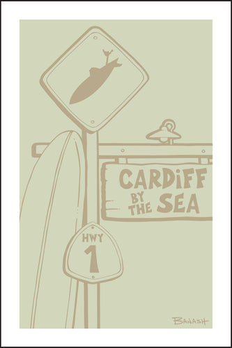CARDIFF BY THE SEA ~ LONGBOARD ~ SURF XING ~ SIGN POST ~ DRIFTWOOD ~ 12x18