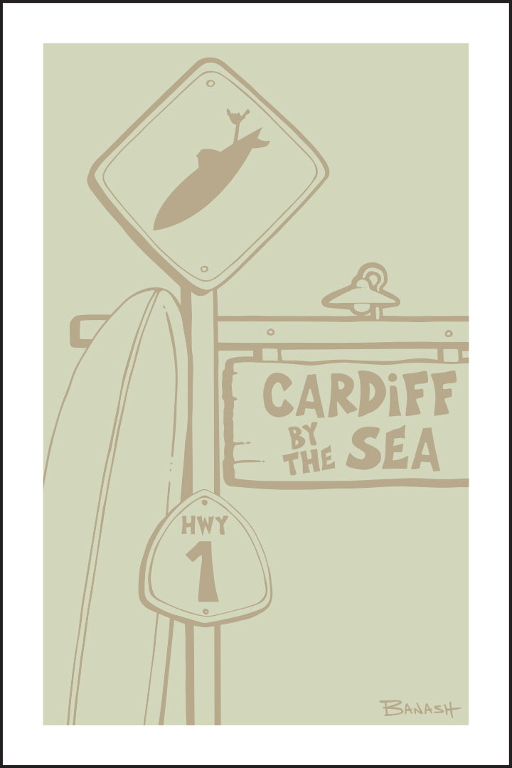 CARDIFF BY THE SEA ~ LONGBOARD ~ SURF XING ~ SIGN POST ~ DRIFTWOOD ~ 12x18