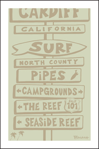CARDIFF BY THE SEA ~ SURF BREAKS ~ SIGN POST ~ DRIFTWOOD ~ 12x18