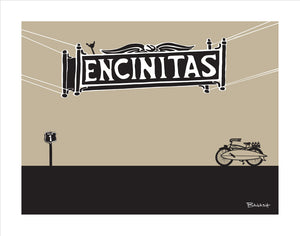 ENCINITAS ~ TOWN SIGN ~ AUTOCYCLE ~ SURFBOARD ~ 3:4