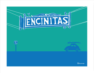 ENCINITAS ~ TOWN SIGN ~ SURF BUG ~ SEAFOAM ~ 3:4