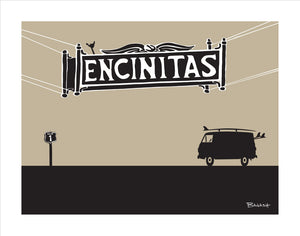 ENCINITAS ~ TOWN SIGN ~ SURF 1968 DODGE VAN ~ 3:4