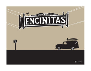 ENCINITAS ~ TOWN SIGN ~ SURF PANEL VAN ~ SURFBOARDS ~ 3:4