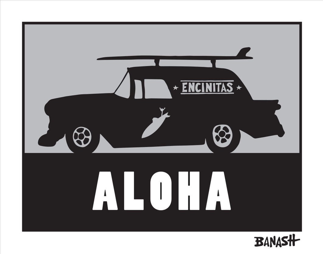 ALOHA ~ ENCINITAS ~ SURF NOMAD ~ CATCH A SURF ~ GRAYSCALE ~ 3:4