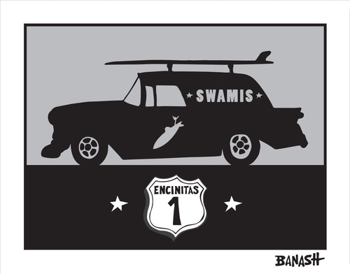 ENCINITAS ~ SWAMIS ~ SURF NOMAD ~ HWY 1 ~ CATCH A SURF ~ GRAYSCALE ~ 3:4