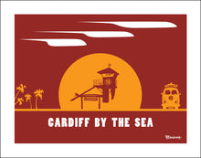 Load image into Gallery viewer, CARDIFF BY THE SEA ~ TOWER 19 ~ LIFEGUARD LONGBOARD ~ CATCH SUNDOWN ~ 16x20