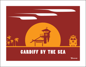CARDIFF BY THE SEA ~ TOWER 19 ~ LIFEGUARD LONGBOARD ~ CATCH SUNDOWN ~ 16x20
