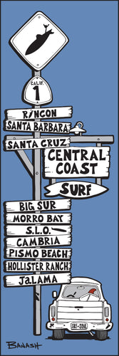 CENTRAL COAST ~ SURF TOWN ~ SIGN POST ~ 8x24