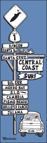 CENTRAL COAST ~ SURF TOWN ~ SIGN POST ~ 8x24