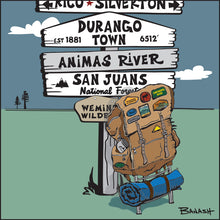 Load image into Gallery viewer, COLORADO TRAIL ~ SAN JUANS ~ SIGN POST ~ RETRO BACKPACK ~ 1:1