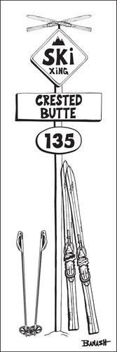 CRESTED BUTTE ~ SKI XING ~ VINTAGE SKIIS ~ SIGN POST ~ 8x24