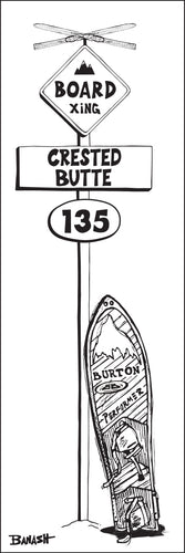 CRESTED BUTTE ~ BOARD XING ~ SNOWBOARD ~ SIGN POST ~ 8x24