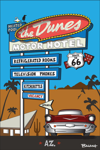 THE DUNES MOTOR HOTEL ~ SIGN POST ~ 12x18