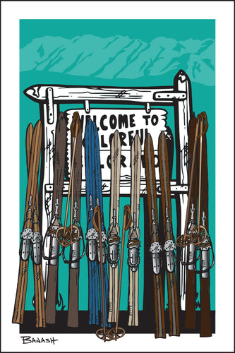 DURANGO ~ WELCOME TO COLORADO SIGN ~ VINTAGE SKIIS ~ 2:3