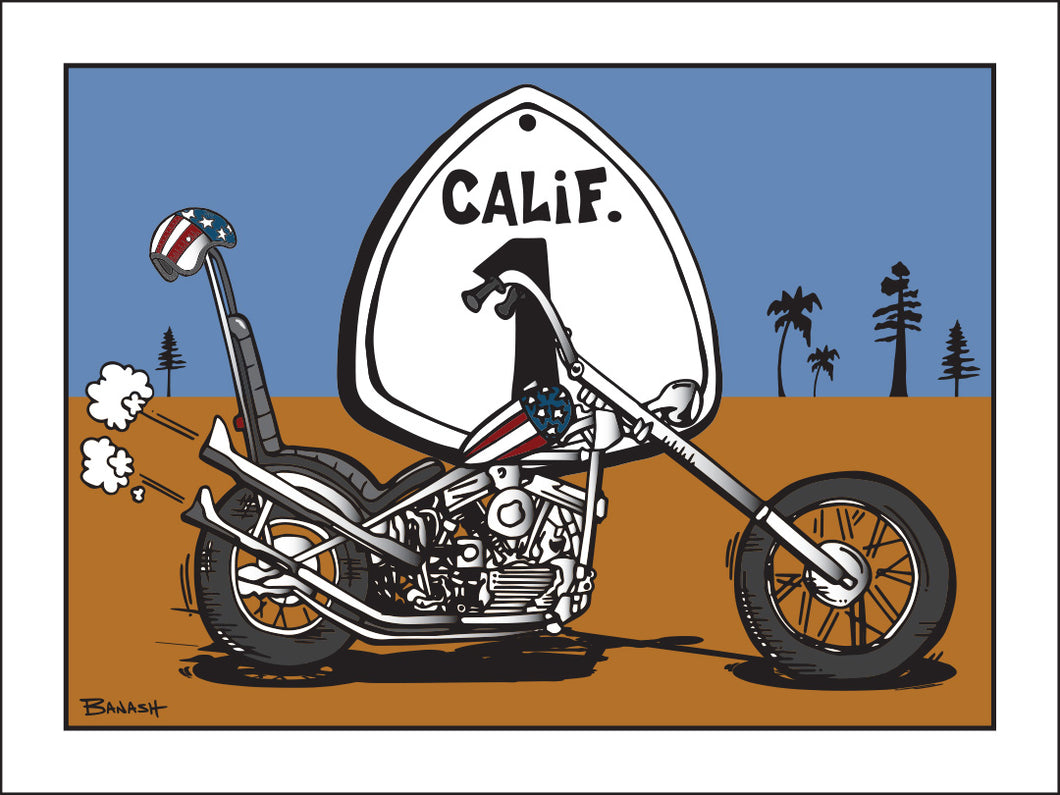 CARDIFF BY THE SEA ~ EASY RIDER ~ CALIF. ~ OLD HWY 1 ~ SAND LINES ~ 3:4